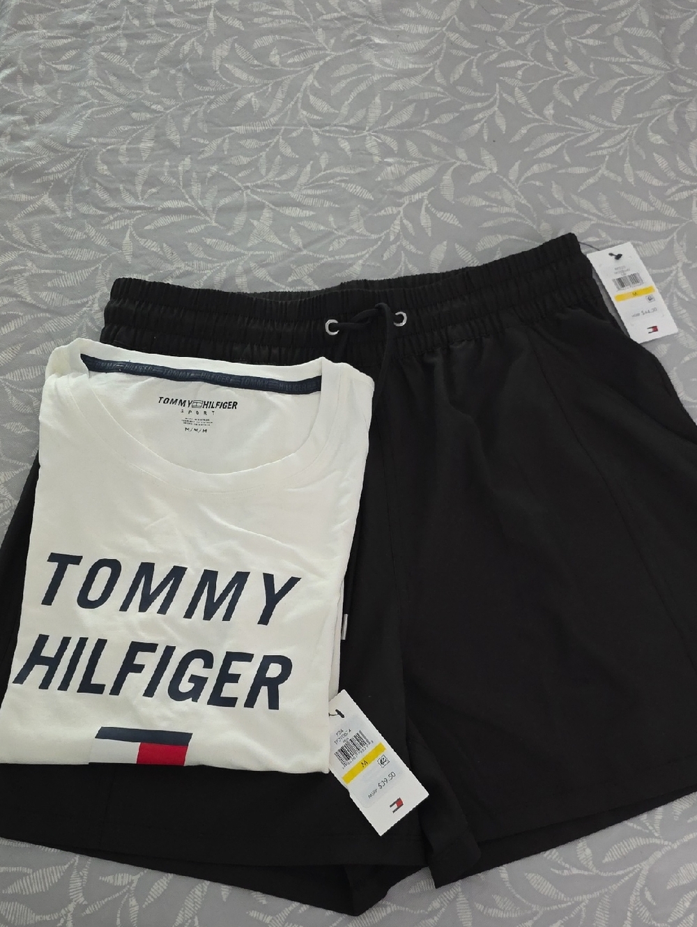 Tommy Hilfiger Black Athletic Drawstring Shorts with Logo Tee